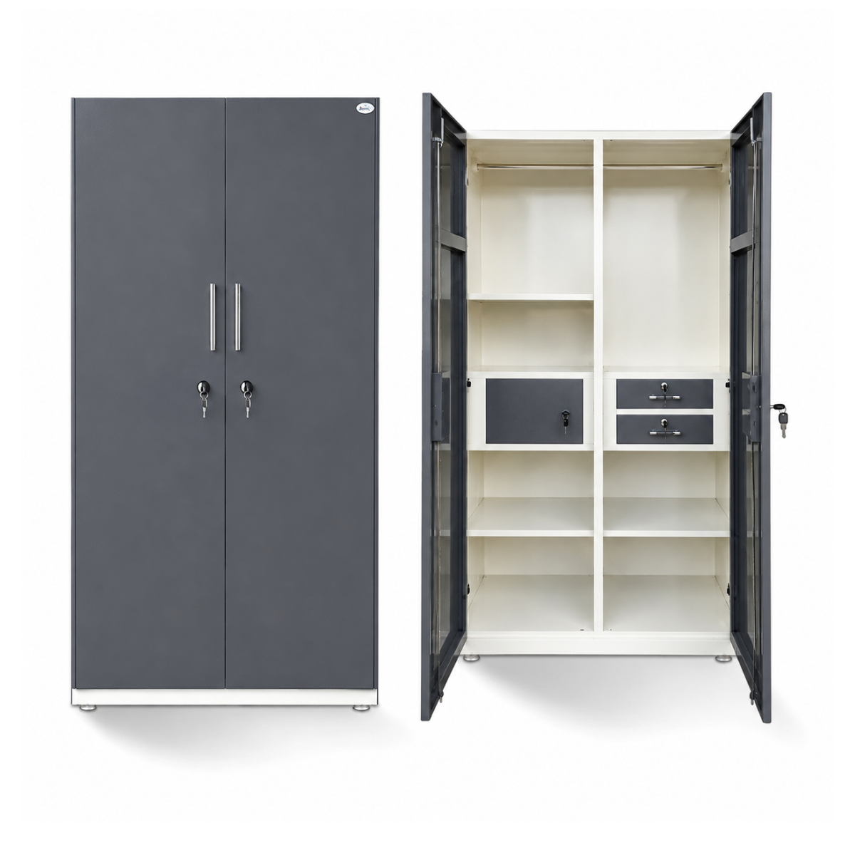 Double Color Steel Almirah 2 Door CRCA Steel Storage Cabinet for Home Office