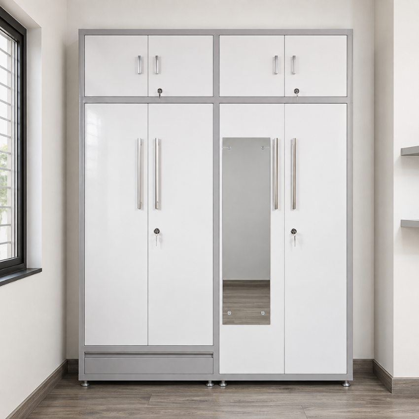 Wall Mounted Wardrobe for Clothes, Steel Storage Cabinet, Multiple Compartments, Bedroom Use